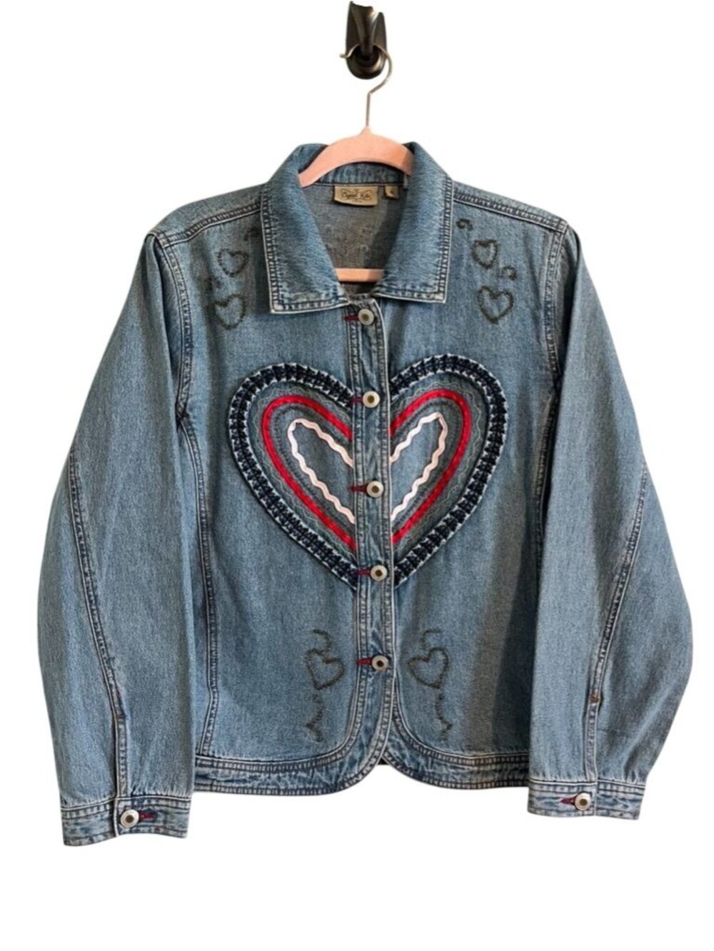 Vintage Denim Heart Embroidery Jacket S Western Rodeo Boho Indie Festival Artsy